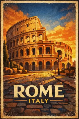 Affiche vintage voyage ville ROME réalisé par chatGPT