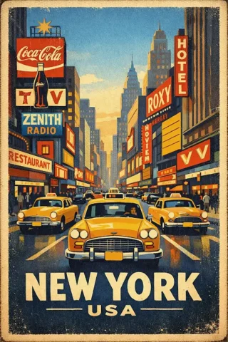 Réalisation affiche vintage New York par Léonardo IA Réalisation affiche vintage New York par Léonardo IA
